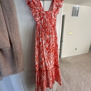 Tropical Red and White High Low Dress